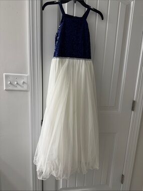 Speechless Kids Navy and White Girls Formal Dress with Sequin Bodice